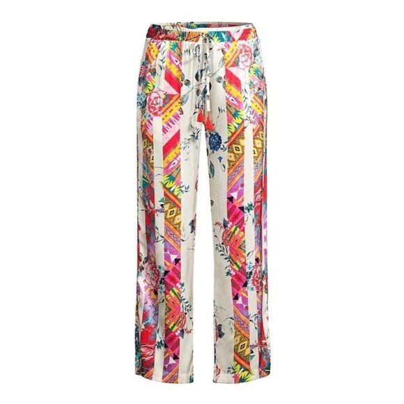 Johnny Was Pants - Johnny Was Esplanad Wide Leg Floral Silk Trousers Pants, Size Medium